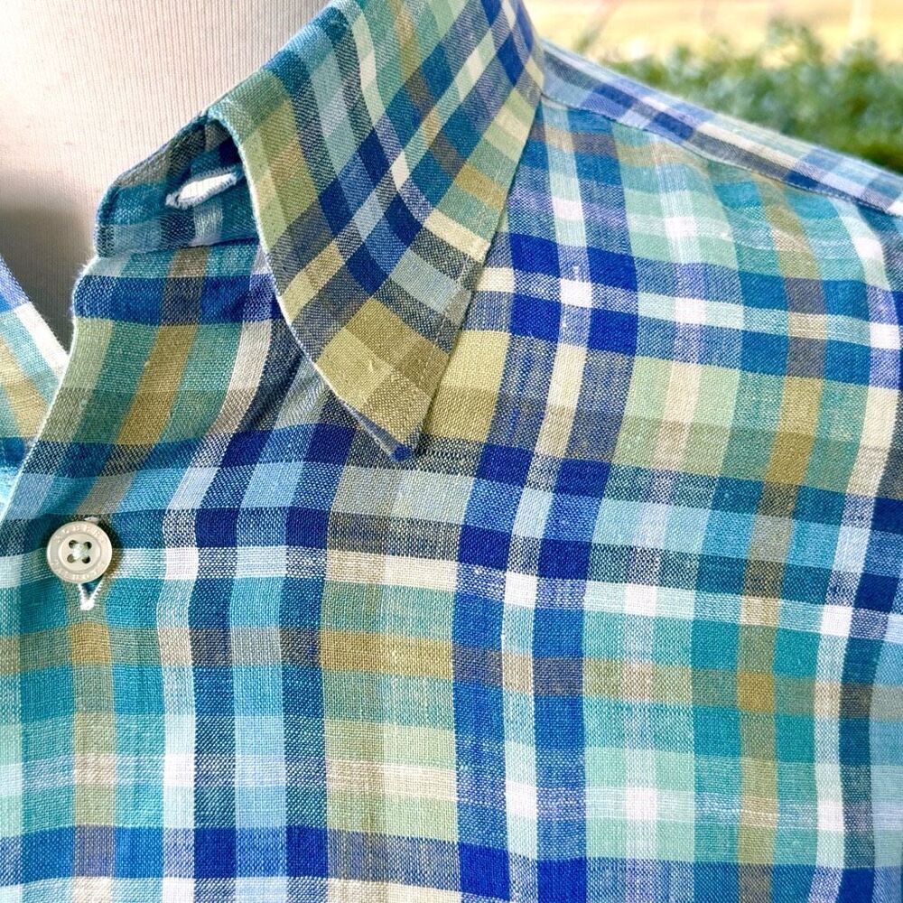 Robert Talbott Carmel Plaid Linen Shirt. Large. View 3